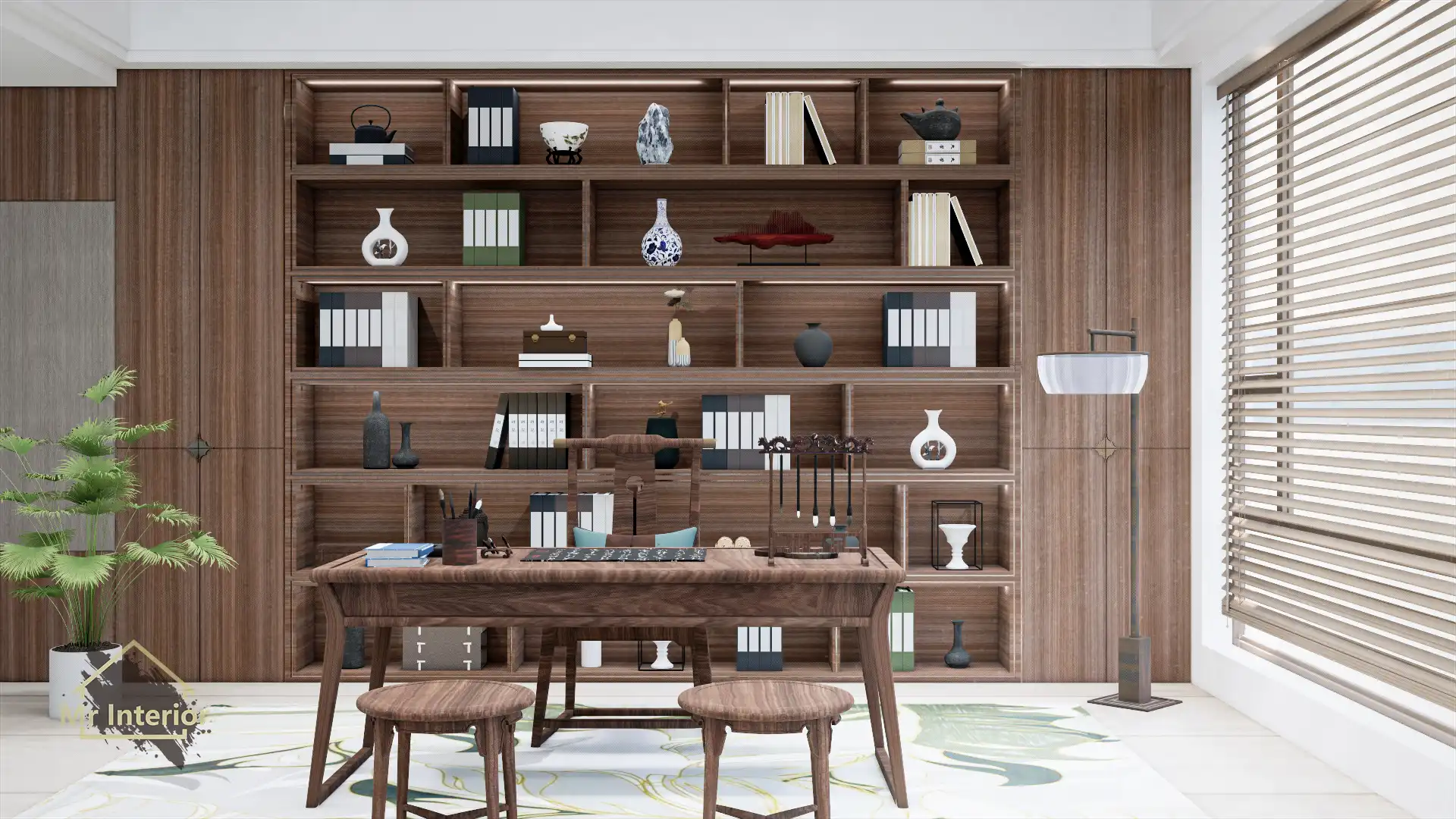 熱帶風設計風格書房，白色主調，天然木材點綴。書櫃，書枱，組合櫃，書架。Mr Interior室內設計、裝修、傢俬風格。